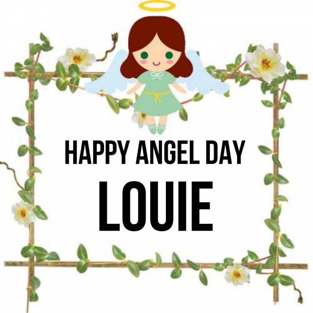 Greetings card с именем, Louie happy angel day Ангел с нимбом Greetings with text for free download 