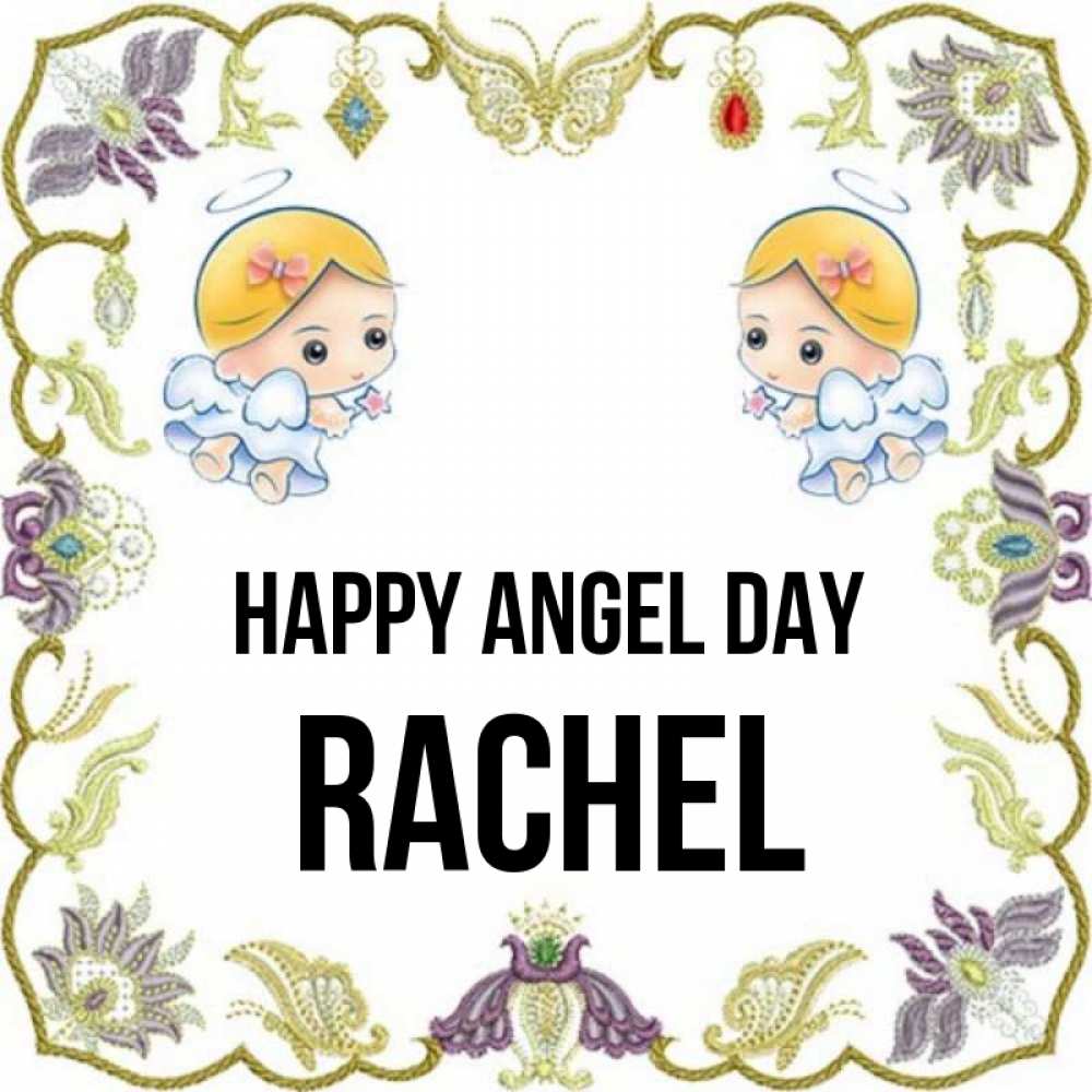 Greetings card с именем, Rachel happy angel day маленькие ангелы с крылышками Greetings with text for free download 
