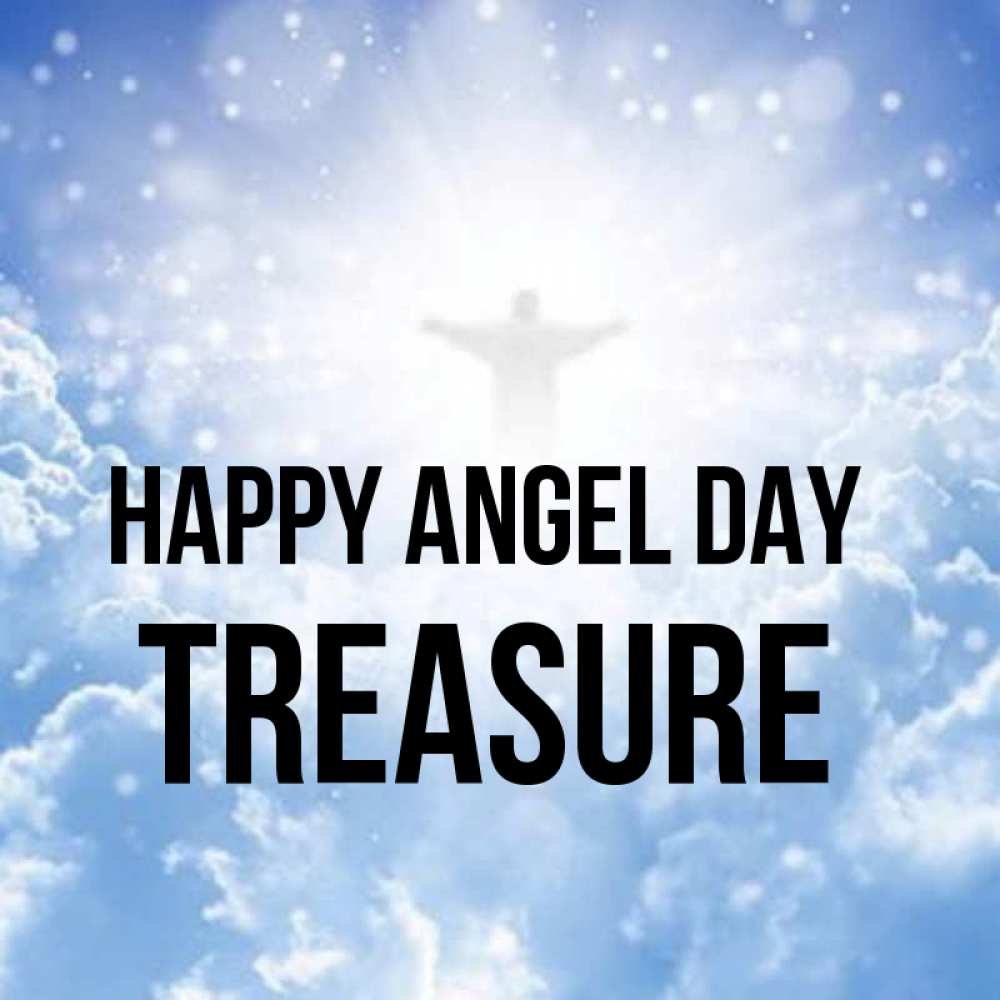 Greetings card с именем, Treasure happy angel day ангел на облаках в свете солнца Greetings with text for free download 