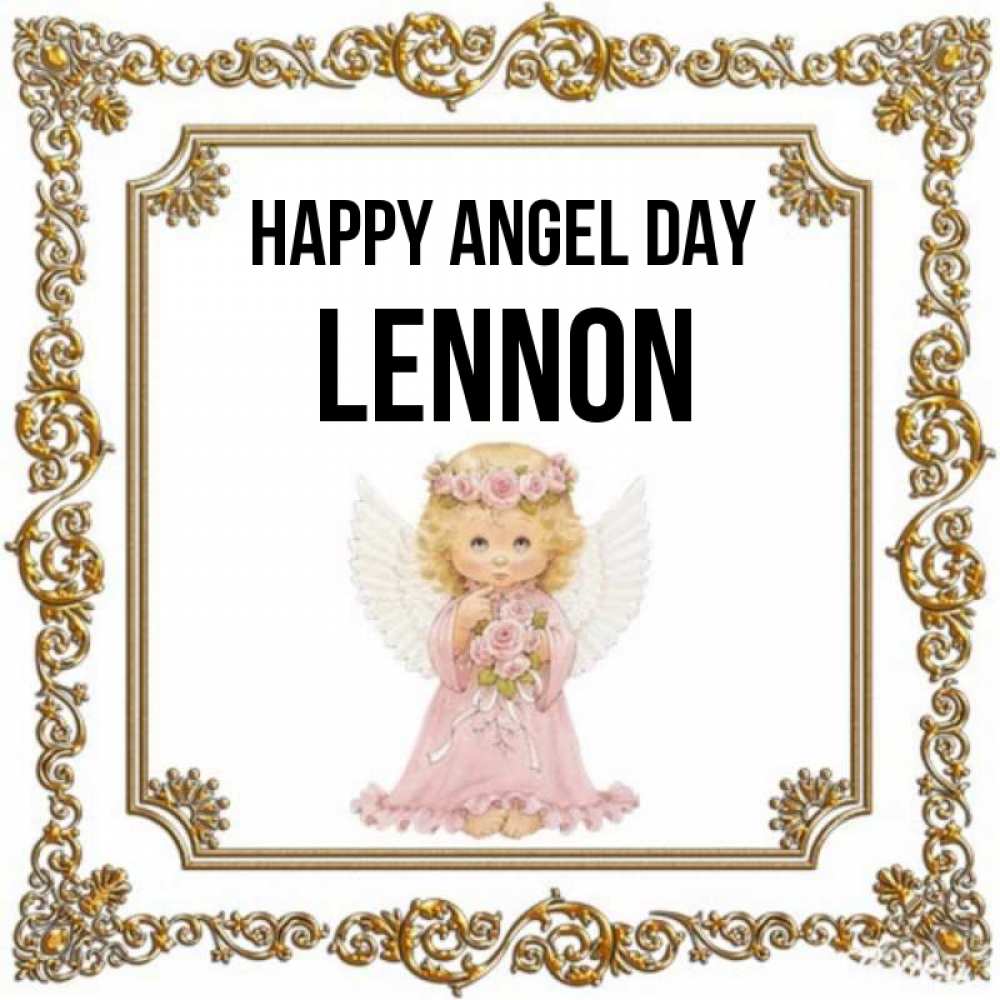 Greetings card с именем, Lennon happy angel day девочка ангел с крыльями и цветами в розовом платье Greetings with text for free download 