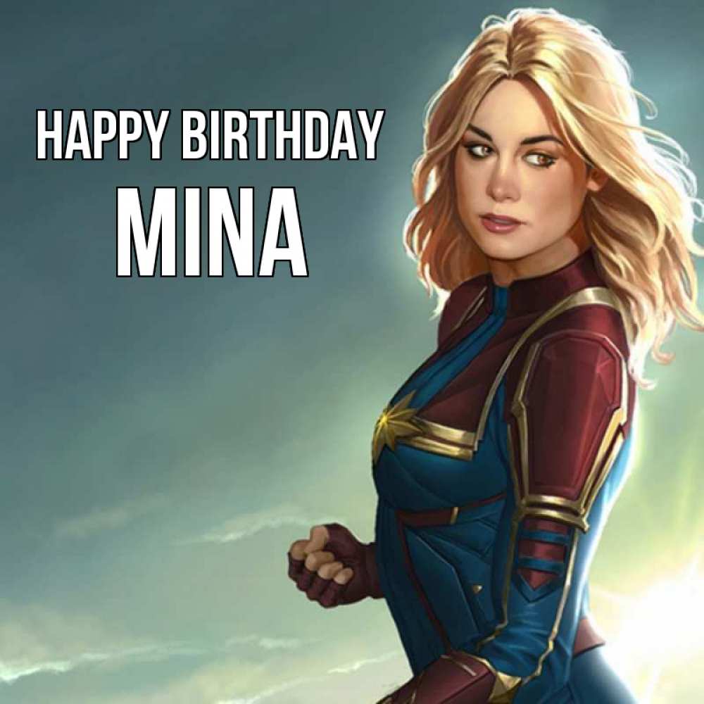 Greetings card с именем, Mina Happy Birthday холод жара Greetings with text for free download 