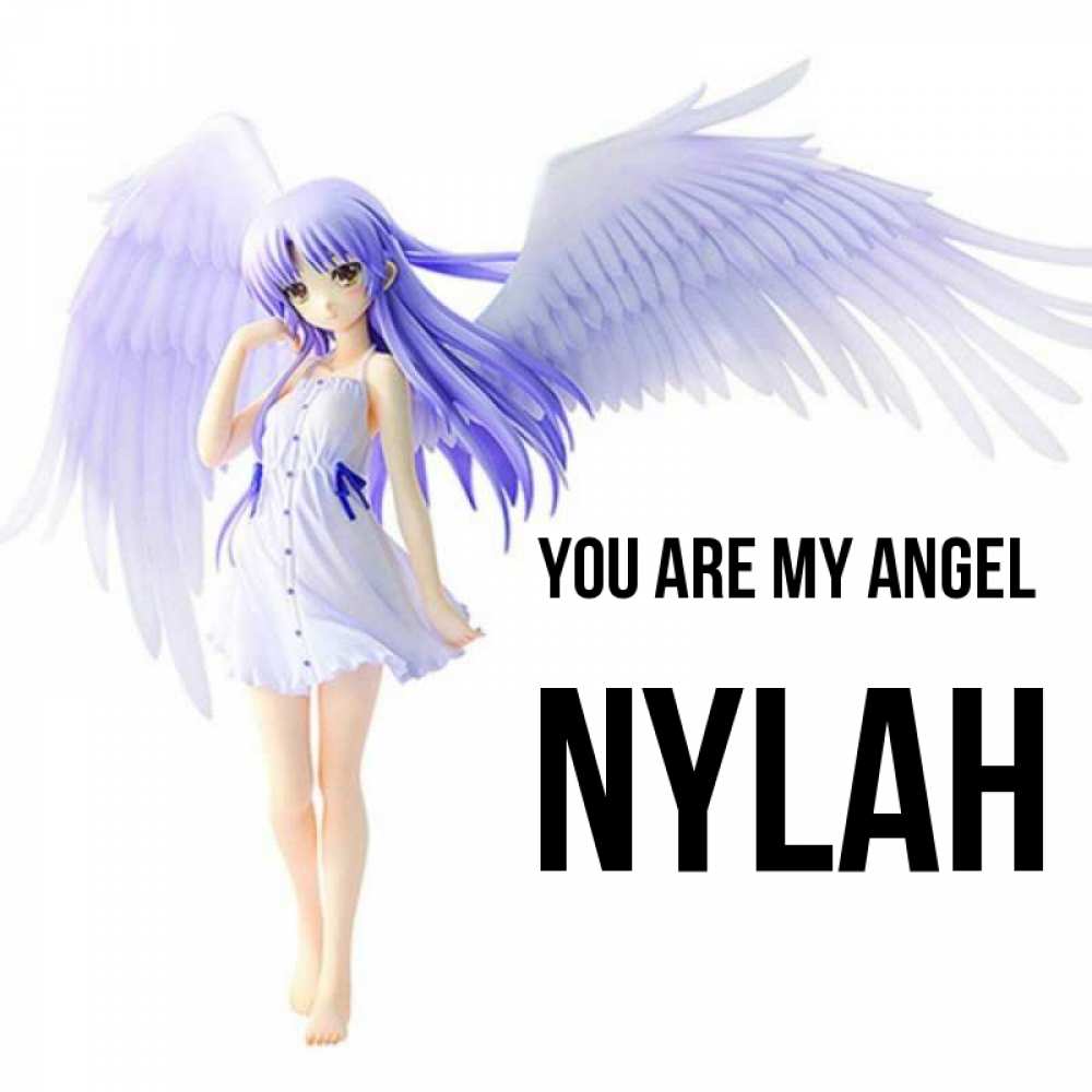 Greetings card с именем, Nylah You are my angel девушка ангел с фиолетовыми крыльями Greetings with text for free download 