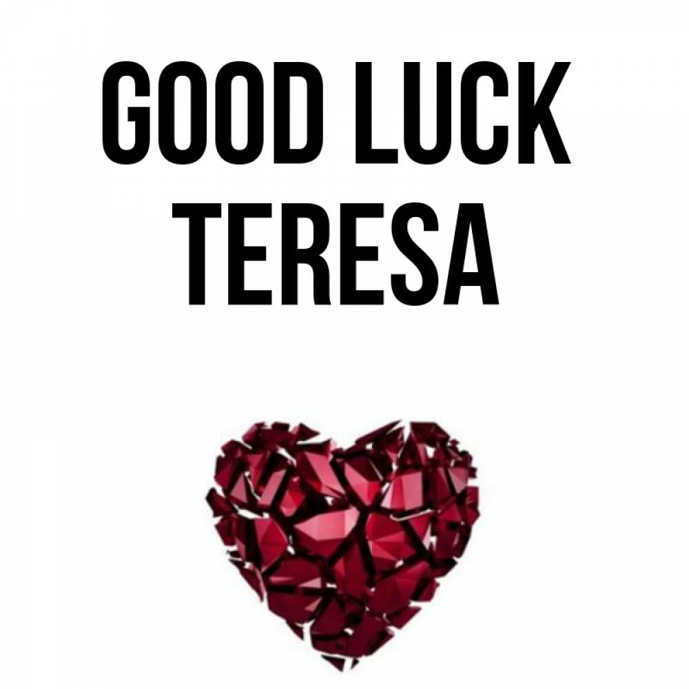 Greetings card с именем, Teresa Good luck бордовое из кристаллов  1 Greetings with text for free download 