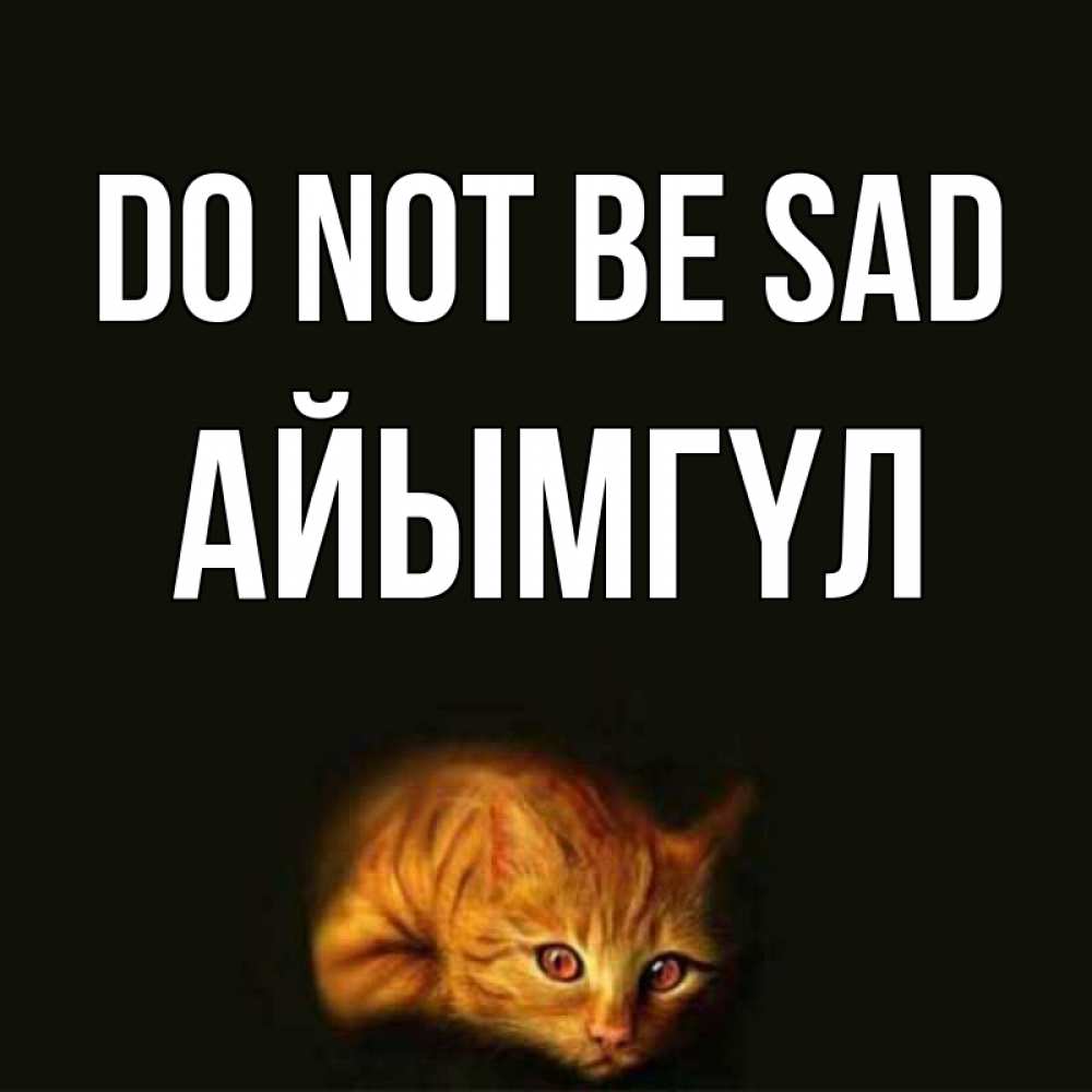 Greetings card с именем, АЙЫМГҮЛ Do not be sad лежащий кот в темноте Greetings with text for free download 