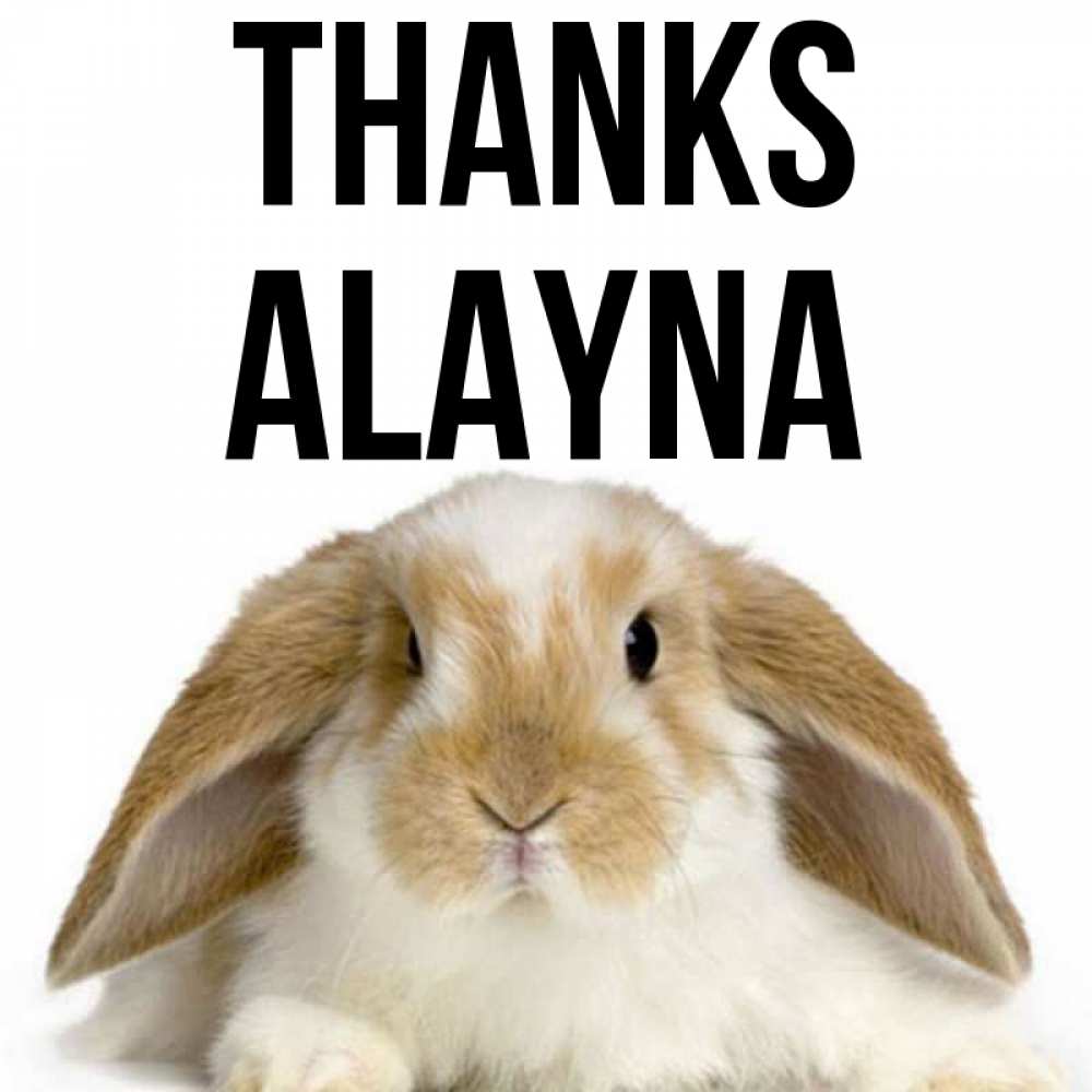 Greetings card с именем, Alayna Thanks коричнево белый заяц Greetings with text for free download 