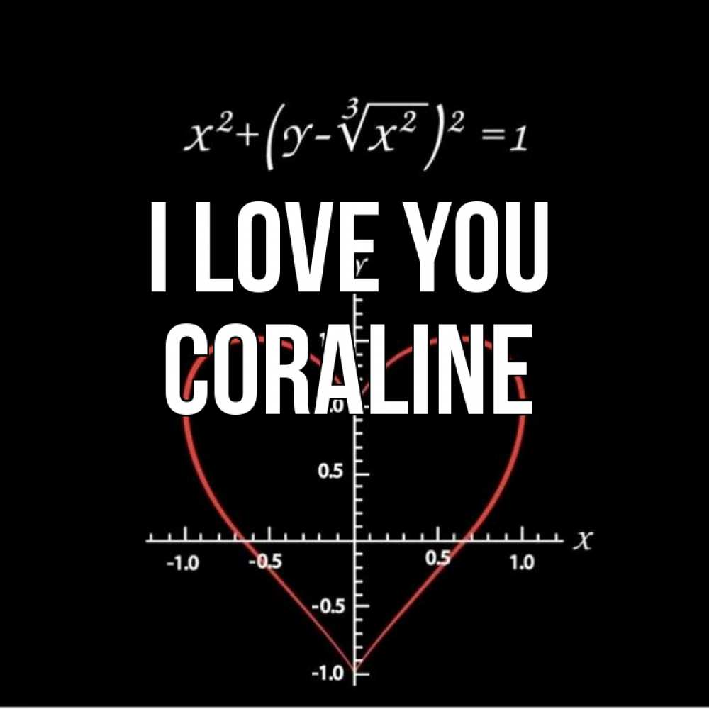 Greetings card с именем, Coraline I love you сердечная формула Greetings with text for free download 