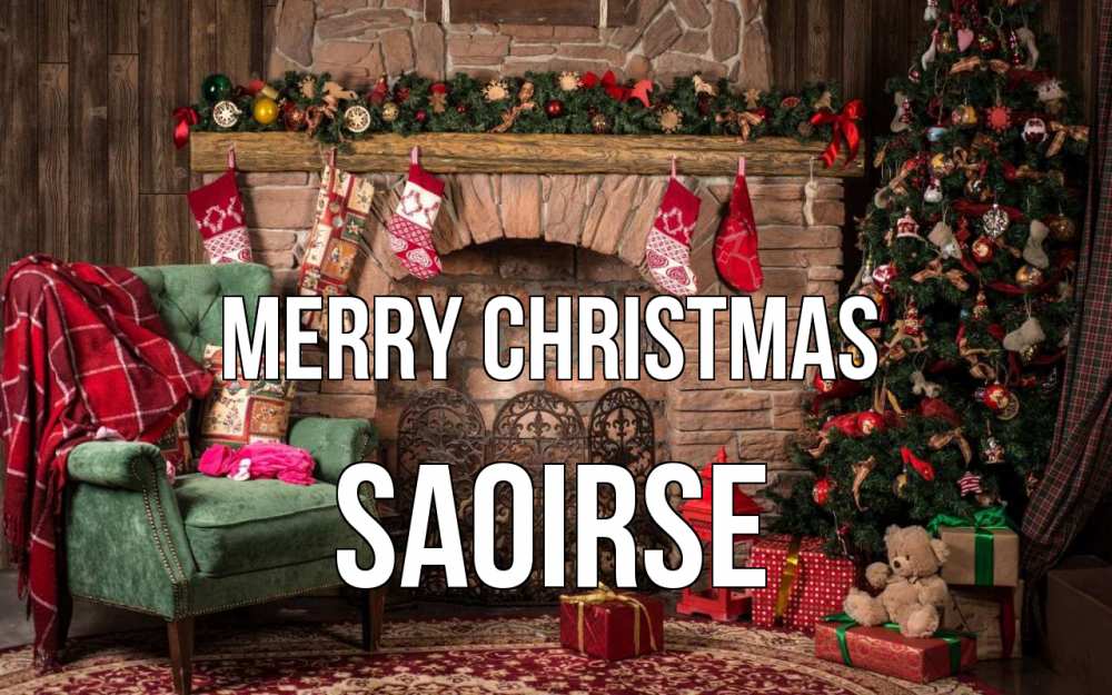 Greetings card с именем, Saoirse Merry Christmas рождество, камин, ель Greetings with text for free download 