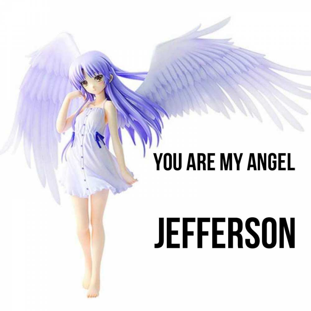 Greetings card с именем, Jefferson You are my angel девушка ангел с фиолетовыми крыльями Greetings with text for free download 