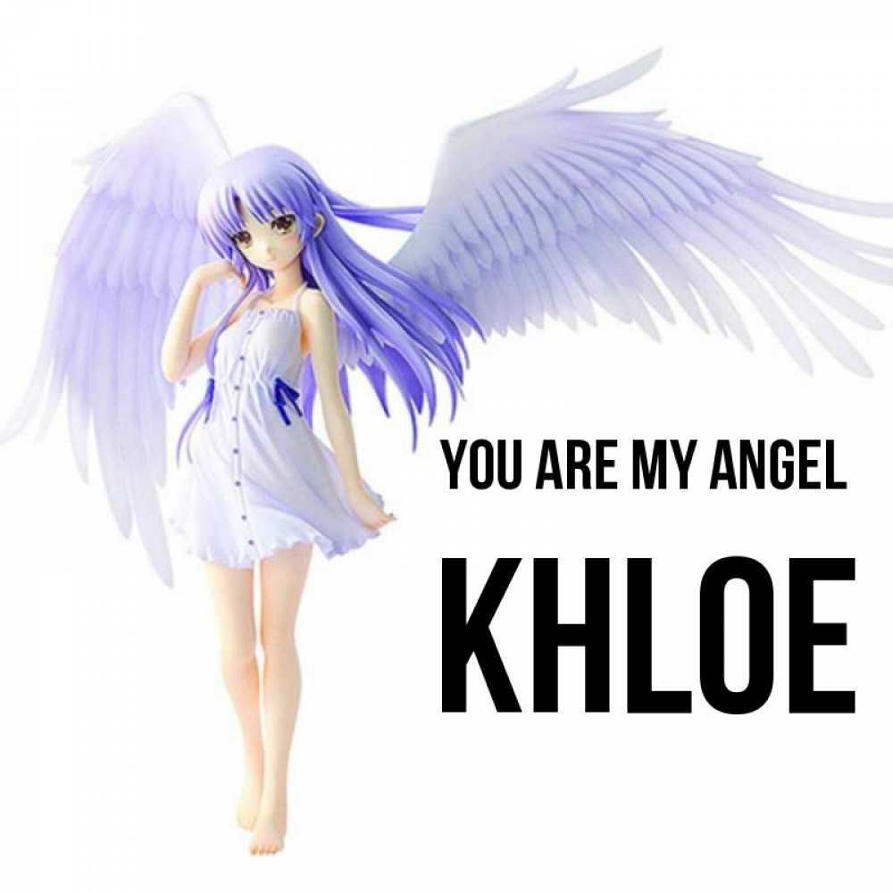 Greetings card с именем, Khloe You are my angel девушка ангел с фиолетовыми крыльями Greetings with text for free download 