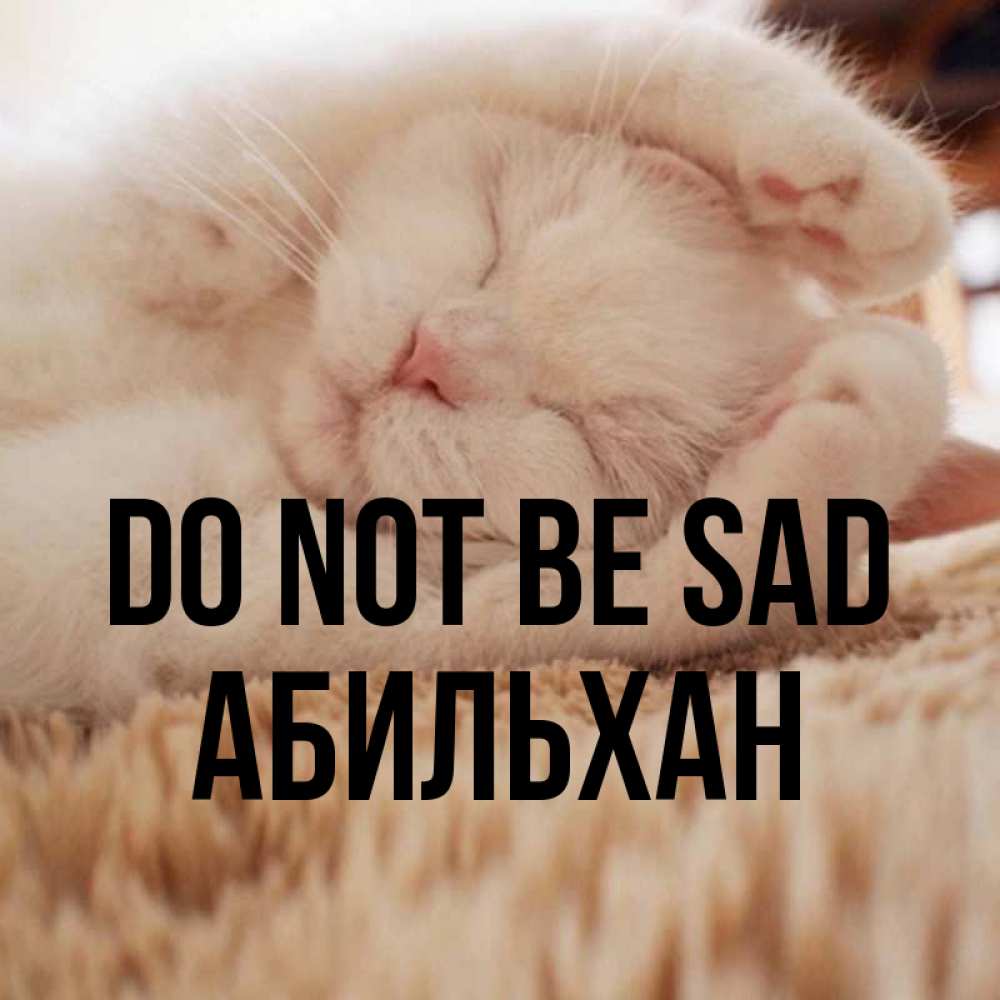 Greetings card с именем, Абильхан Do not be sad Котенок спит Greetings with text for free download 