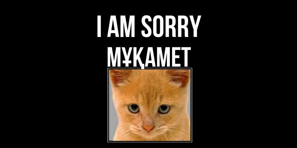 Greetings card с именем, МҰҚАМЕТ I am sorry рыжий грустный кот просит прощения Greetings with text for free download 
