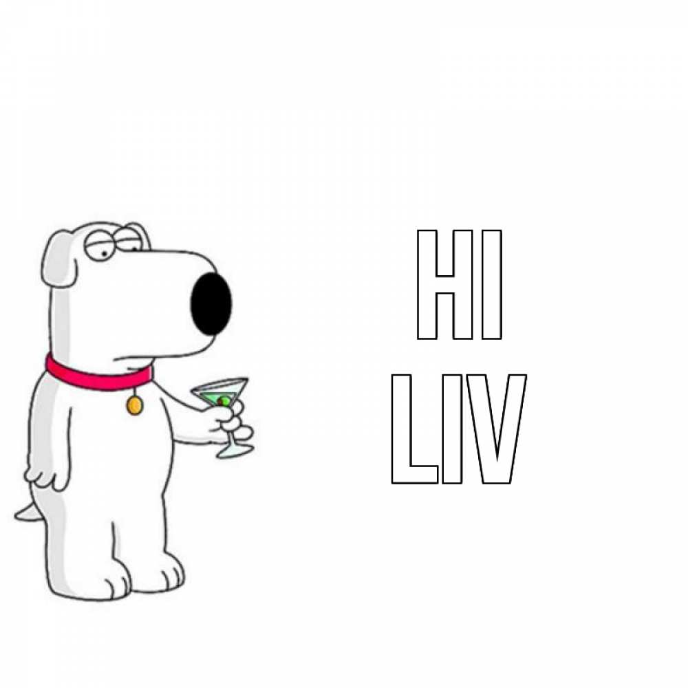 Greetings card с именем, Liv Hi собака и коктейль Greetings with text for free download 