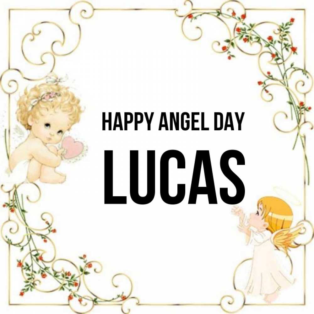 Greetings card с именем, Lucas happy angel day ангелы желают прекрасных именин Greetings with text for free download 
