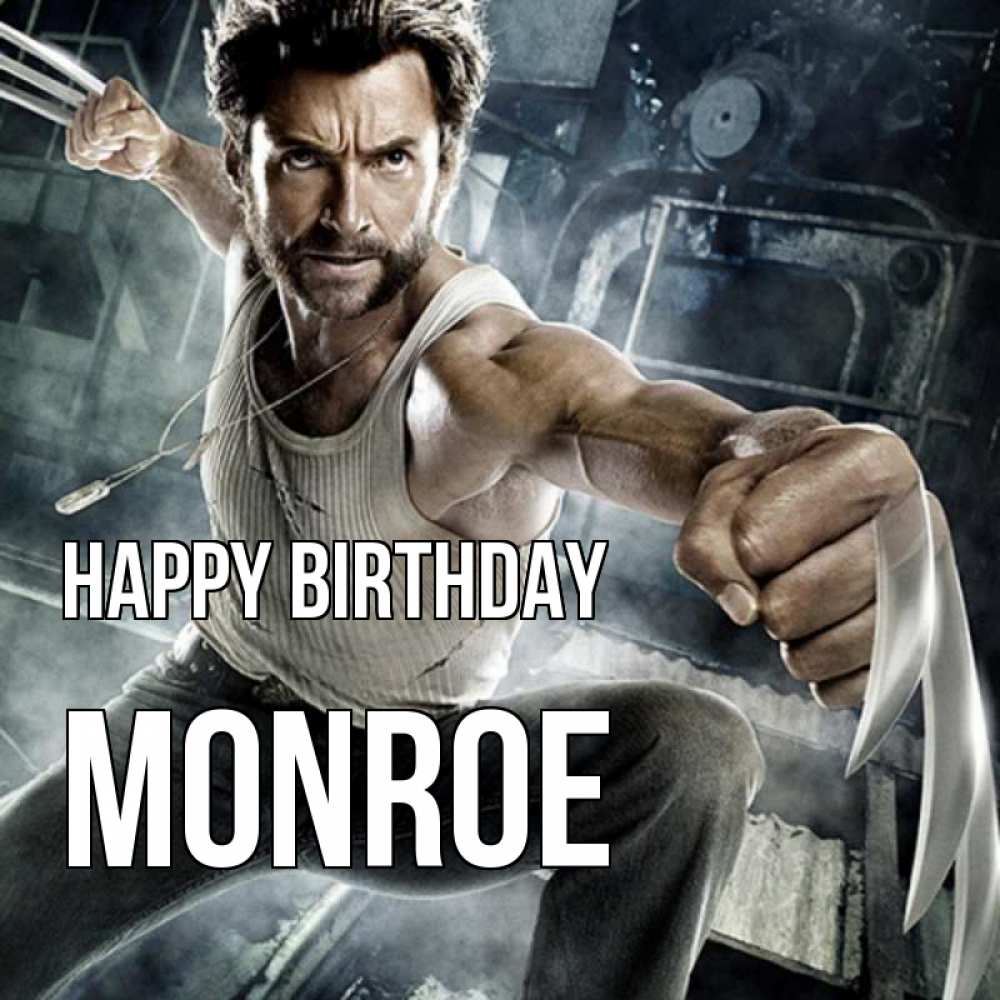 Greetings card с именем, Monroe Happy Birthday супергерой в ярости Greetings with text for free download 