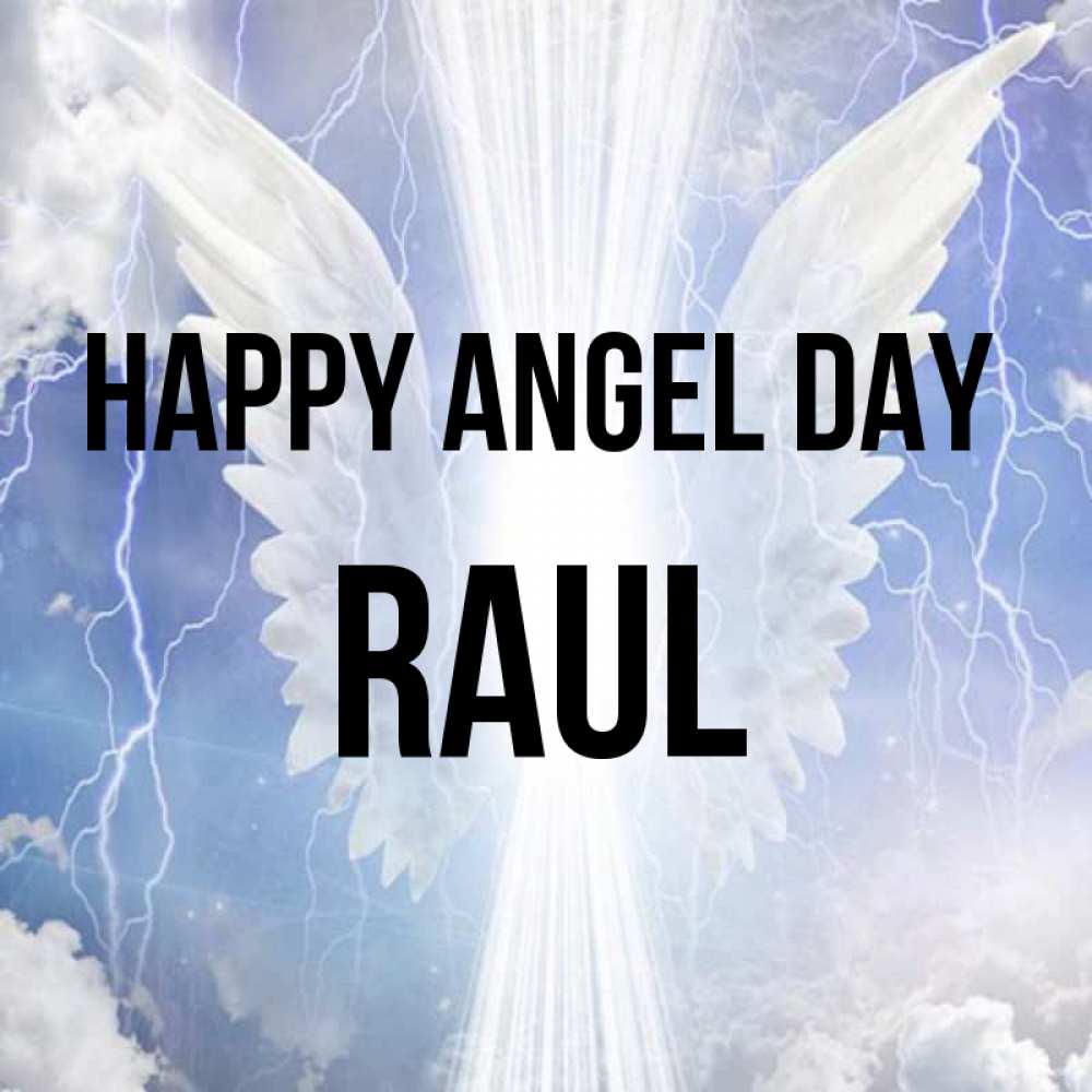 Greetings card с именем, Raul happy angel day молнии на небе и свет Greetings with text for free download 