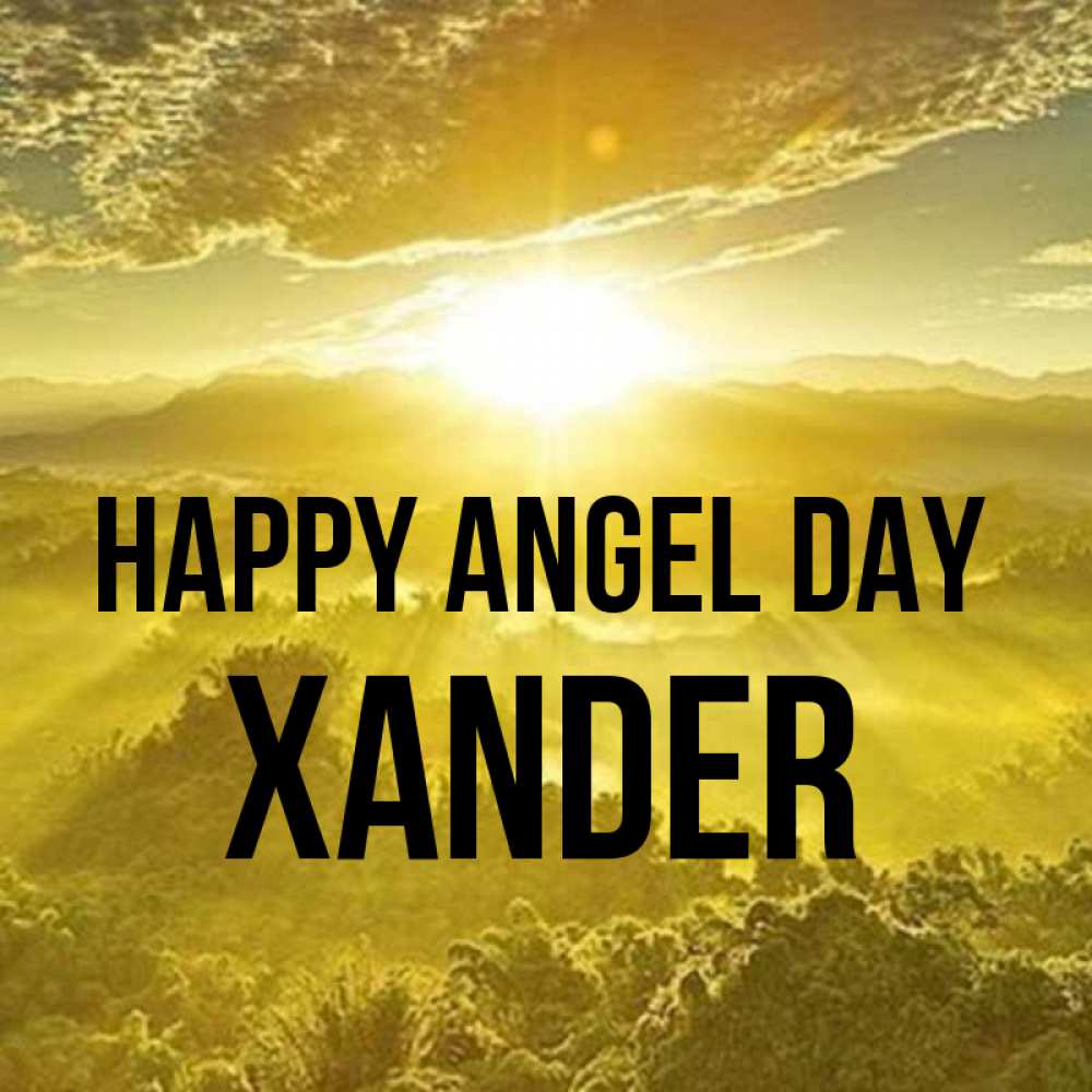 Greetings card с именем, Xander happy angel day леса и небо в желтом Greetings with text for free download 