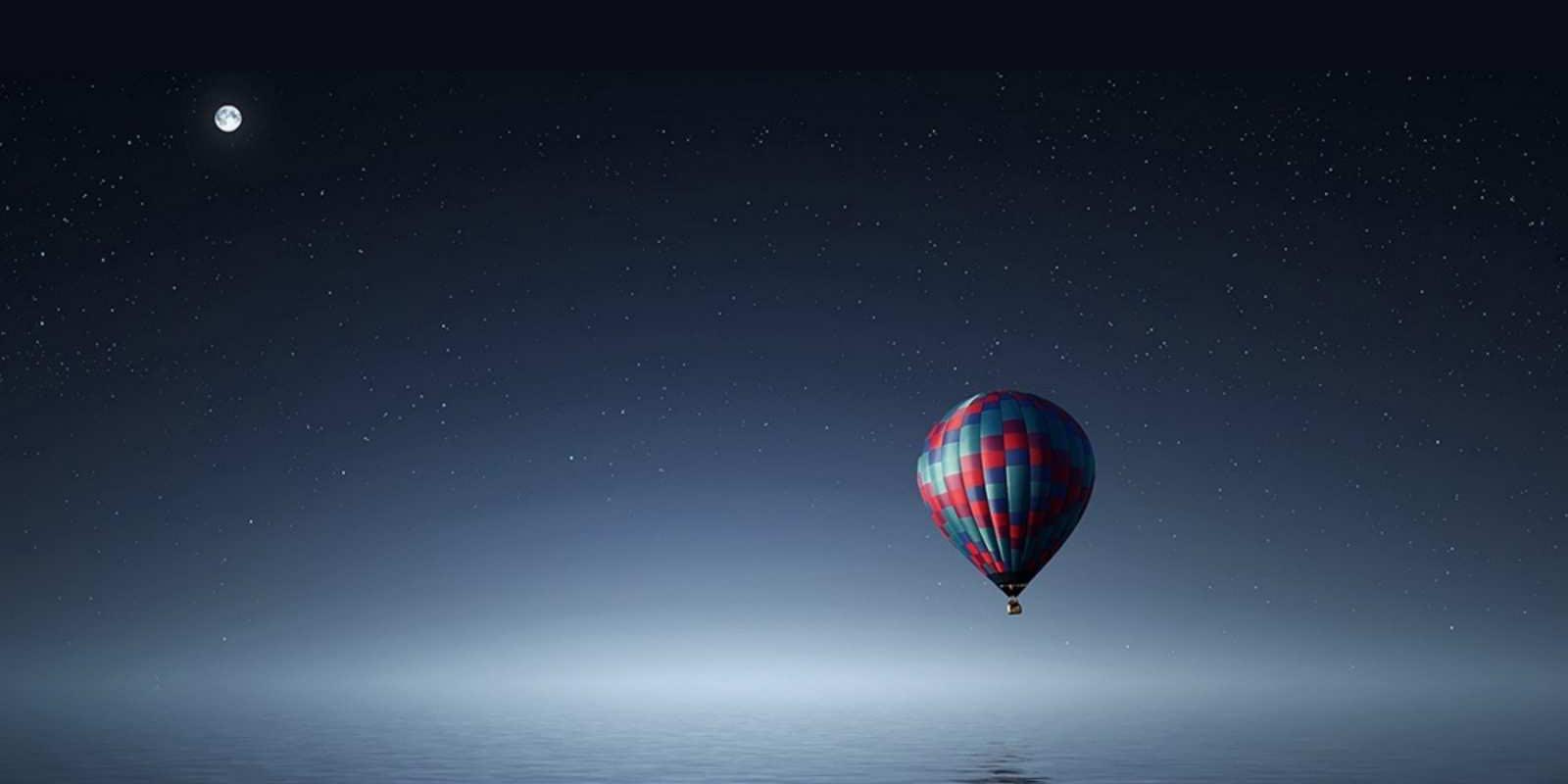 Открытка воздушный шар на фоне луны и воды ночная открытка Good night 