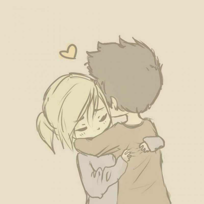 Открытка девочка и парень обнимаются  с сердечком рисунок  I want to hug you 