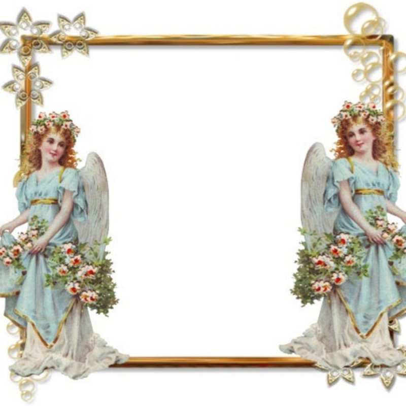 Открытка Красивая открытка с ангелами  рамочка из золота и ангелы  happy angel day 