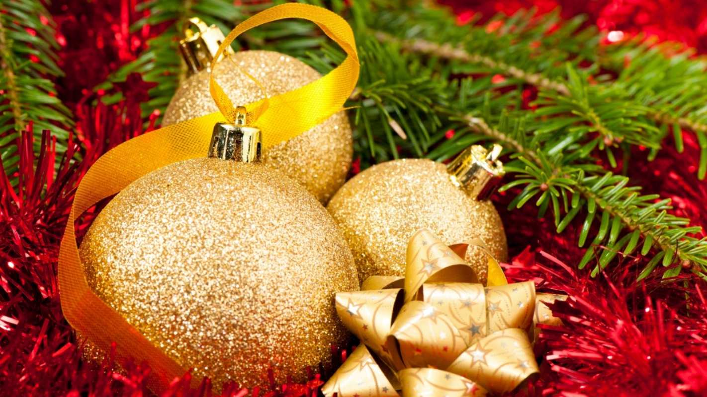 Открытка новогодние золотые шары  новый год  Happy New Year 