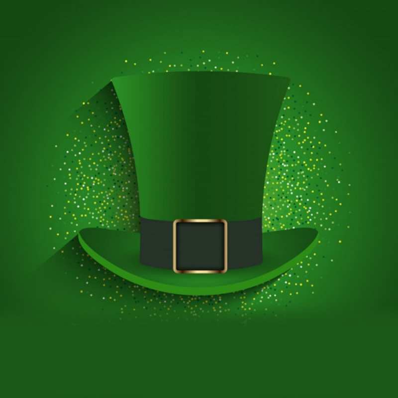 Открытка зеленая шляпа на зеленом фоне  фокусник   Good luck 