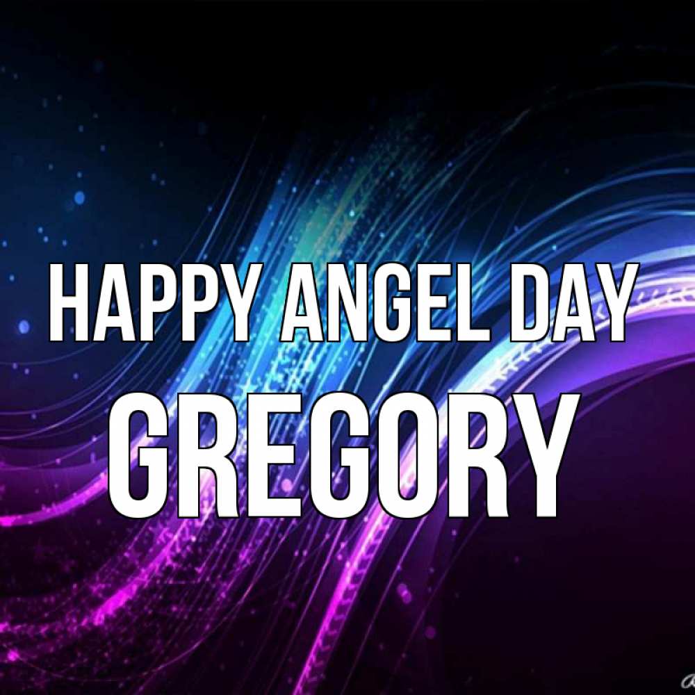 Greetings card с именем, Gregory happy angel day фиолетовый фон Greetings with text for free download 