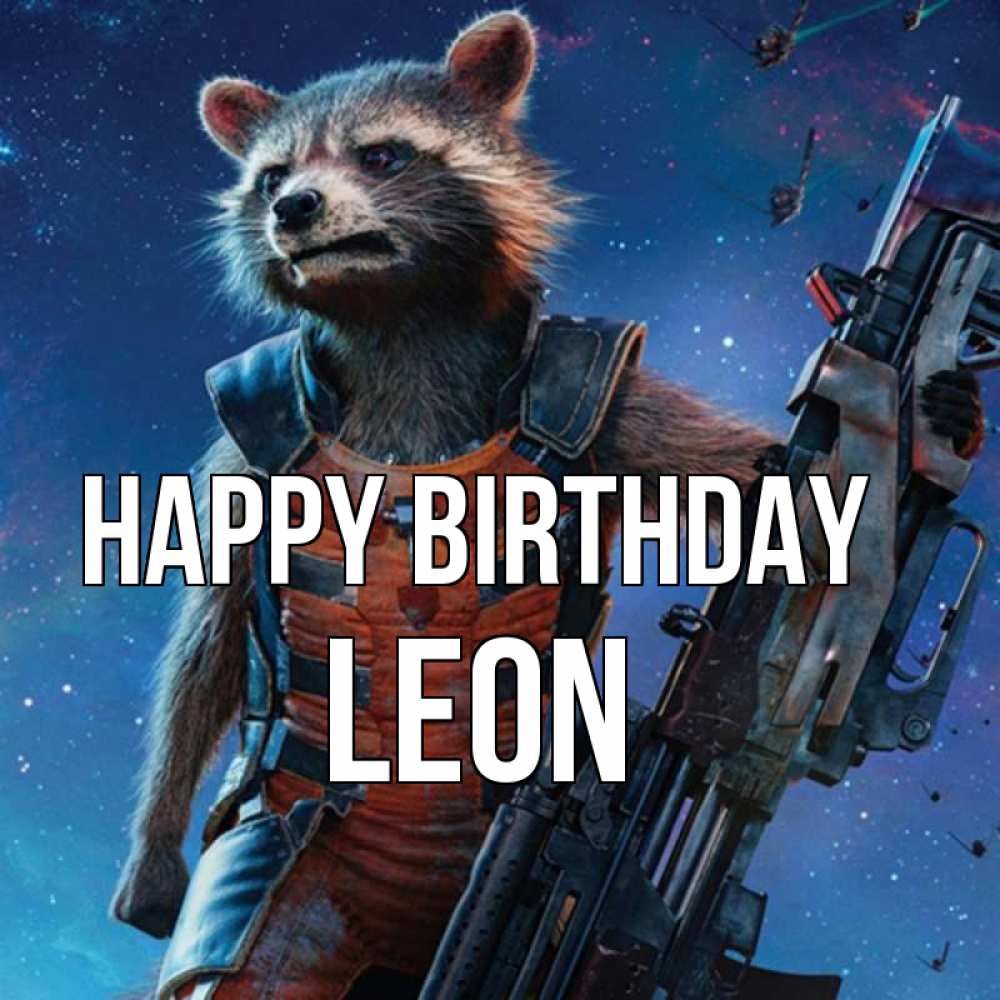 Greetings card с именем, Leon Happy Birthday реактивный Рокета Greetings with text for free download 
