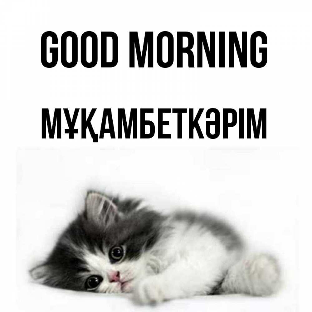 Greetings card с именем, Мұқамбеткәрім Good morning кот лапки Greetings with text for free download 