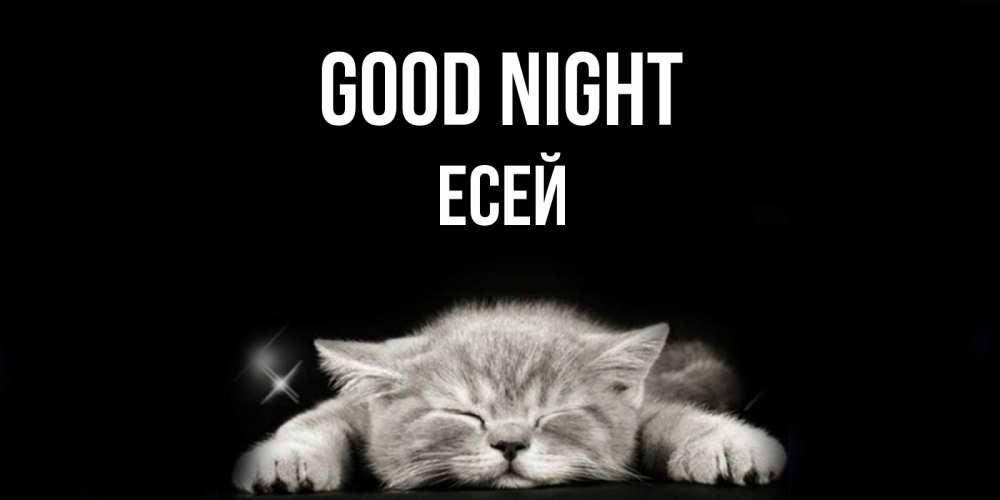Greetings card с именем, Есей Good night спящий котик Greetings with text for free download 