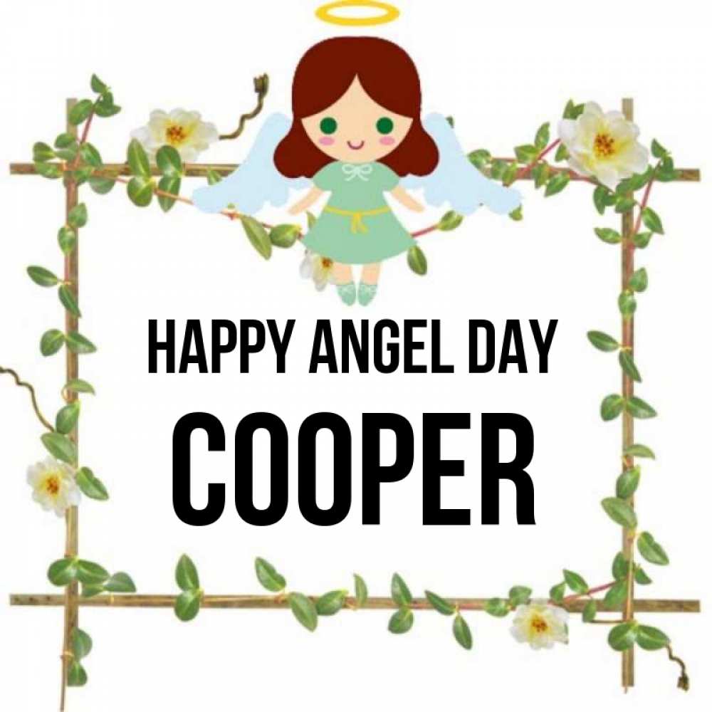 Greetings card с именем, Cooper happy angel day Ангел с нимбом Greetings with text for free download 
