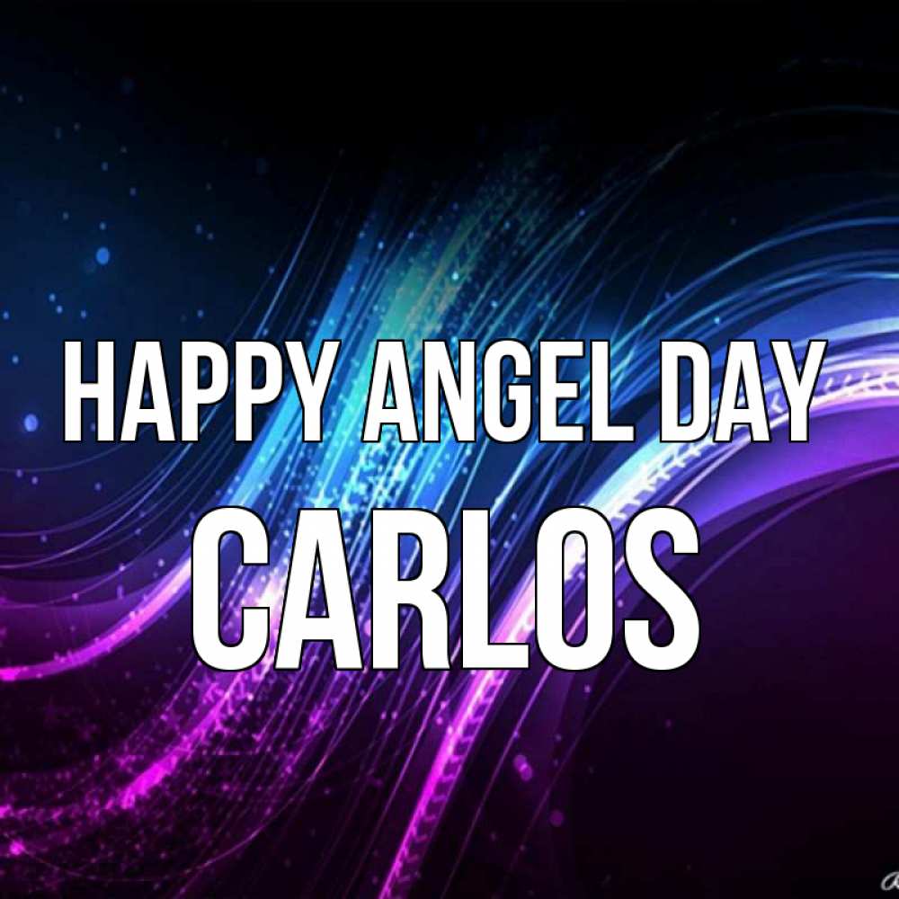 Greetings card с именем, Carlos happy angel day фиолетовый фон Greetings with text for free download 