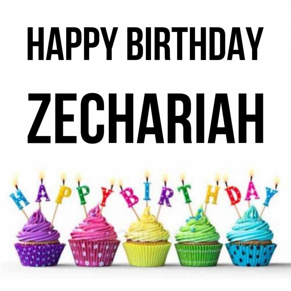 Greetings card с именем, Zechariah Happy Birthday открытка ко дню рождения с разноцветными вкусняшками Greetings with text for free download 