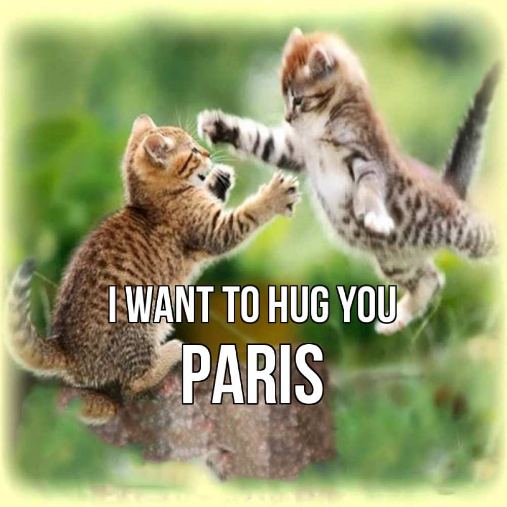 Greetings card с именем, Paris I want to hug you игры котят Greetings with text for free download 
