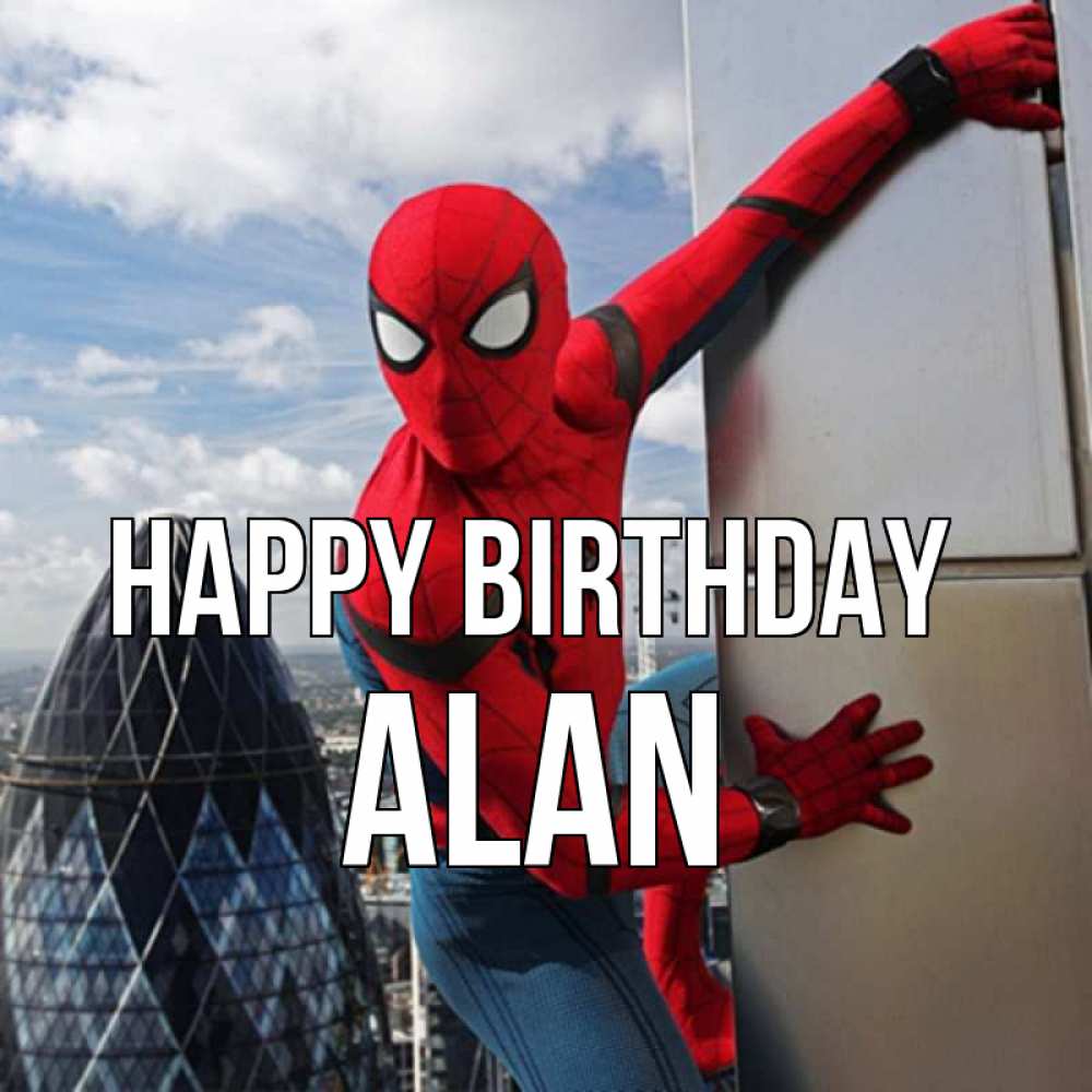 Greetings card с именем, Alan Happy Birthday Марвел Greetings with text for free download 