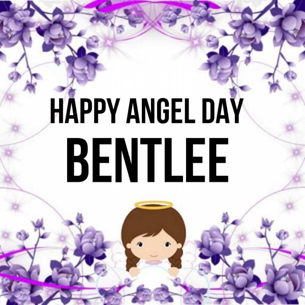 Greetings card с именем, Bentlee happy angel day с именинами в рамочке Greetings with text for free download 