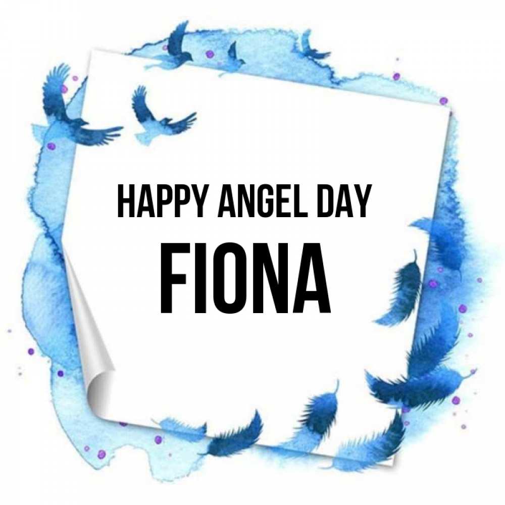 Greetings card с именем, Fiona happy angel day красивые птицы летят Greetings with text for free download 