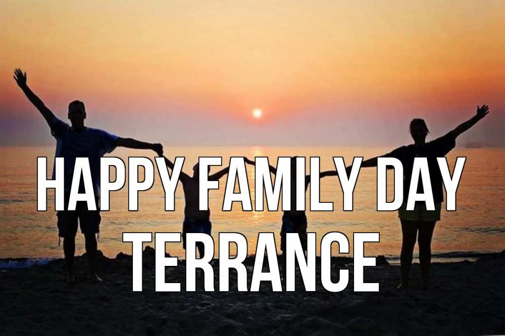 Greetings card с именем, Terrance happy family day мама, папа, дети, дочка,сын, море, пляж, закат Greetings with text for free download 
