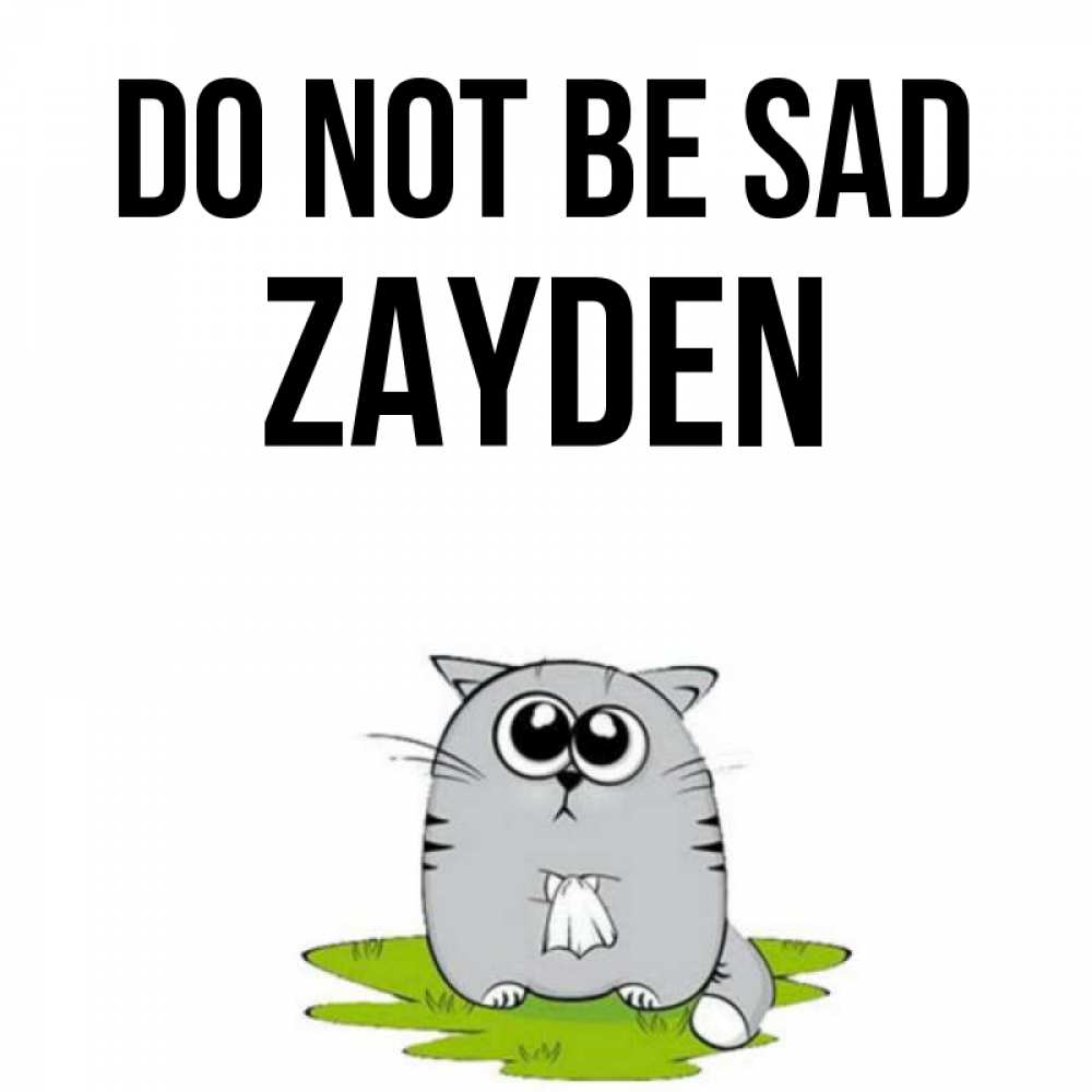 Greetings card с именем, Zayden Do not be sad грустный котяра Greetings with text for free download 
