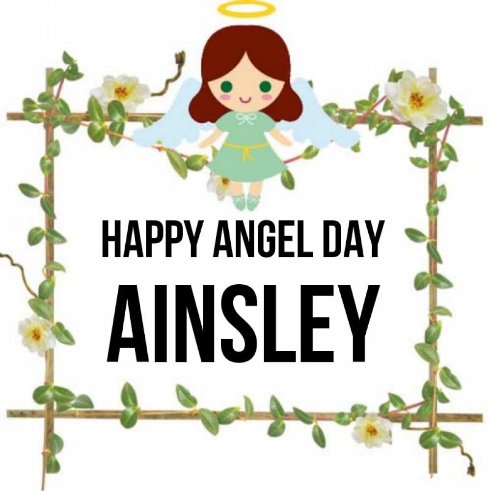 Greetings card с именем, Ainsley happy angel day Ангел с нимбом Greetings with text for free download 