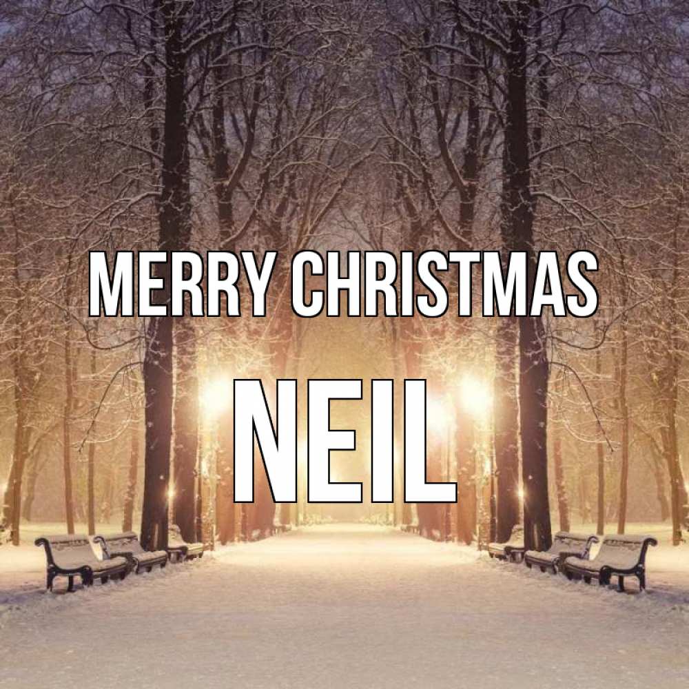 Greetings card с именем, Neil Merry Christmas зима, парк, фонарь, лес Greetings with text for free download 