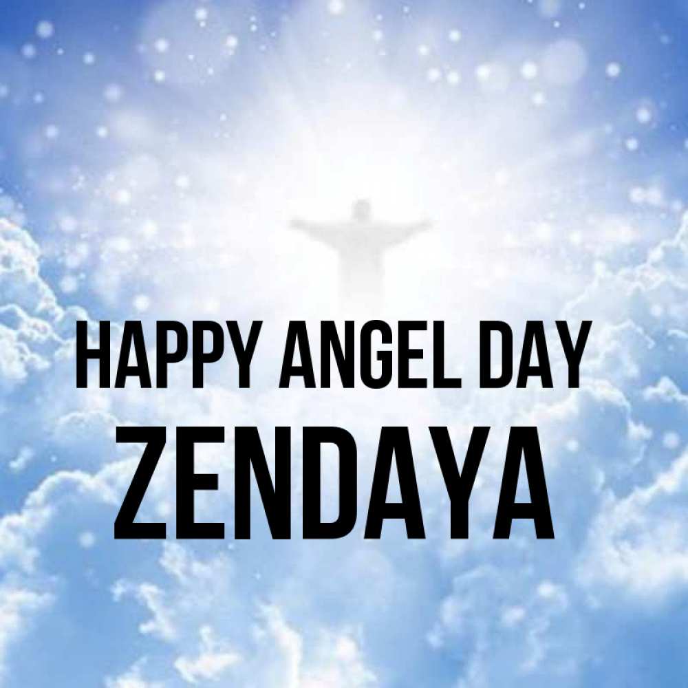 Greetings card с именем, Zendaya happy angel day ангел на облаках в свете солнца Greetings with text for free download 