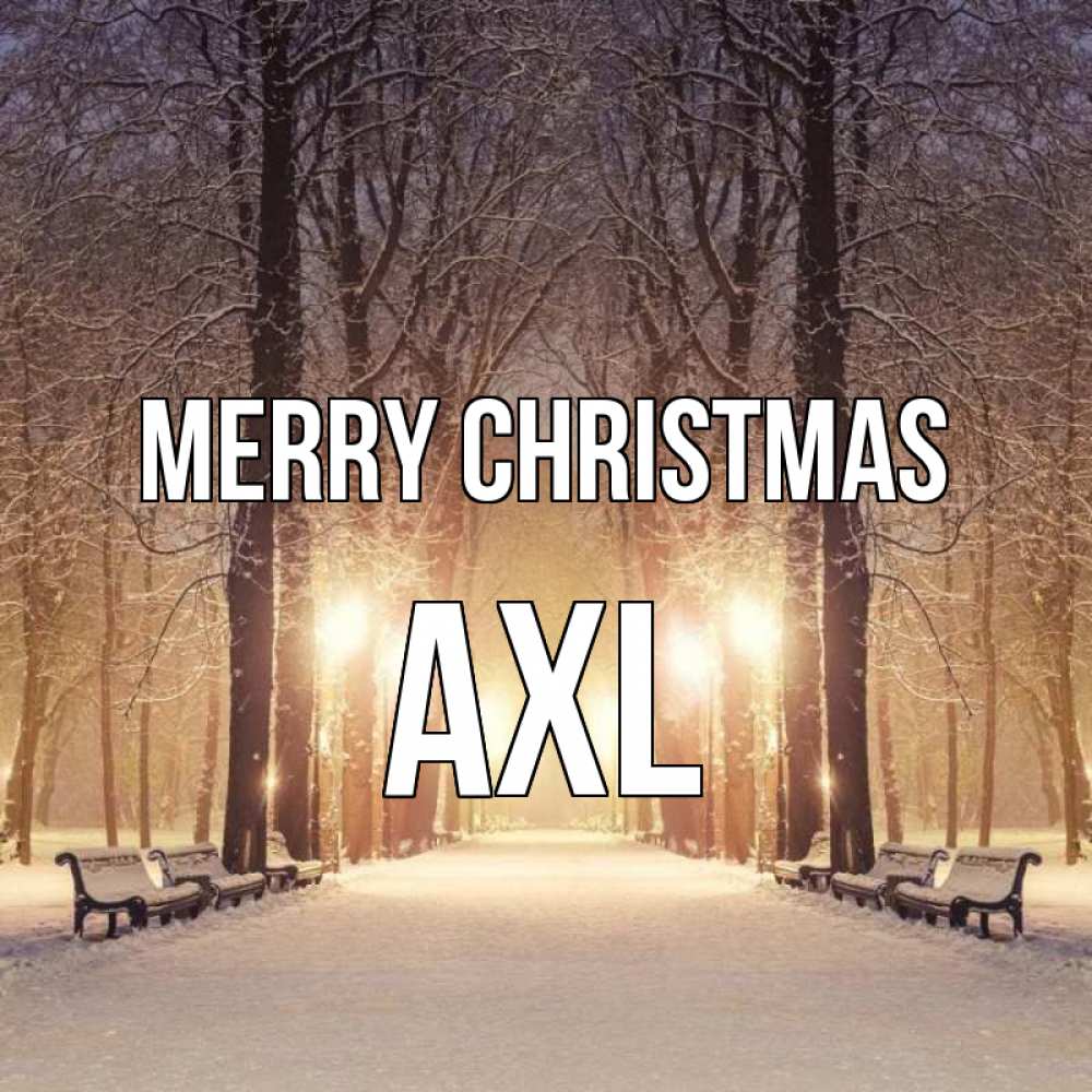 Greetings card с именем, Axl Merry Christmas зима, парк, фонарь, лес Greetings with text for free download 