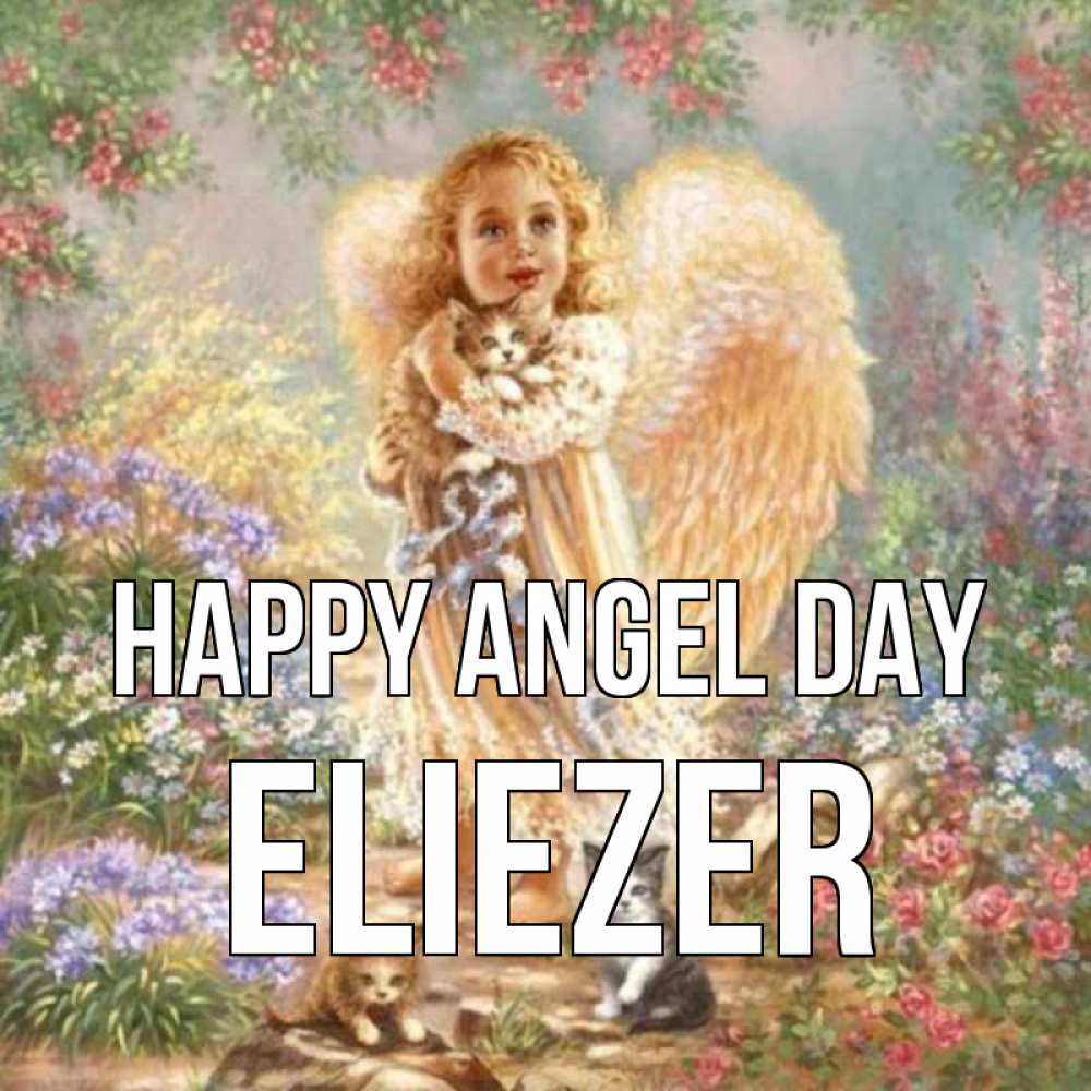 Greetings card с именем, Eliezer happy angel day держит котенка Greetings with text for free download 
