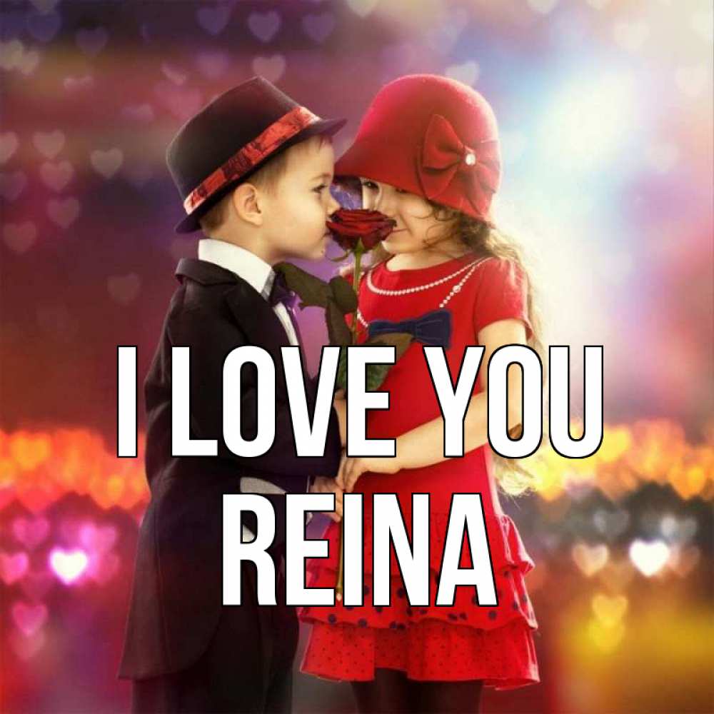 Greetings card с именем, Reina I love you черное и красное и роза Greetings with text for free download 