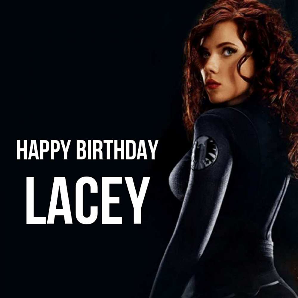 Greetings card с именем, Lacey Happy Birthday Марвел черная вдова Greetings with text for free download 
