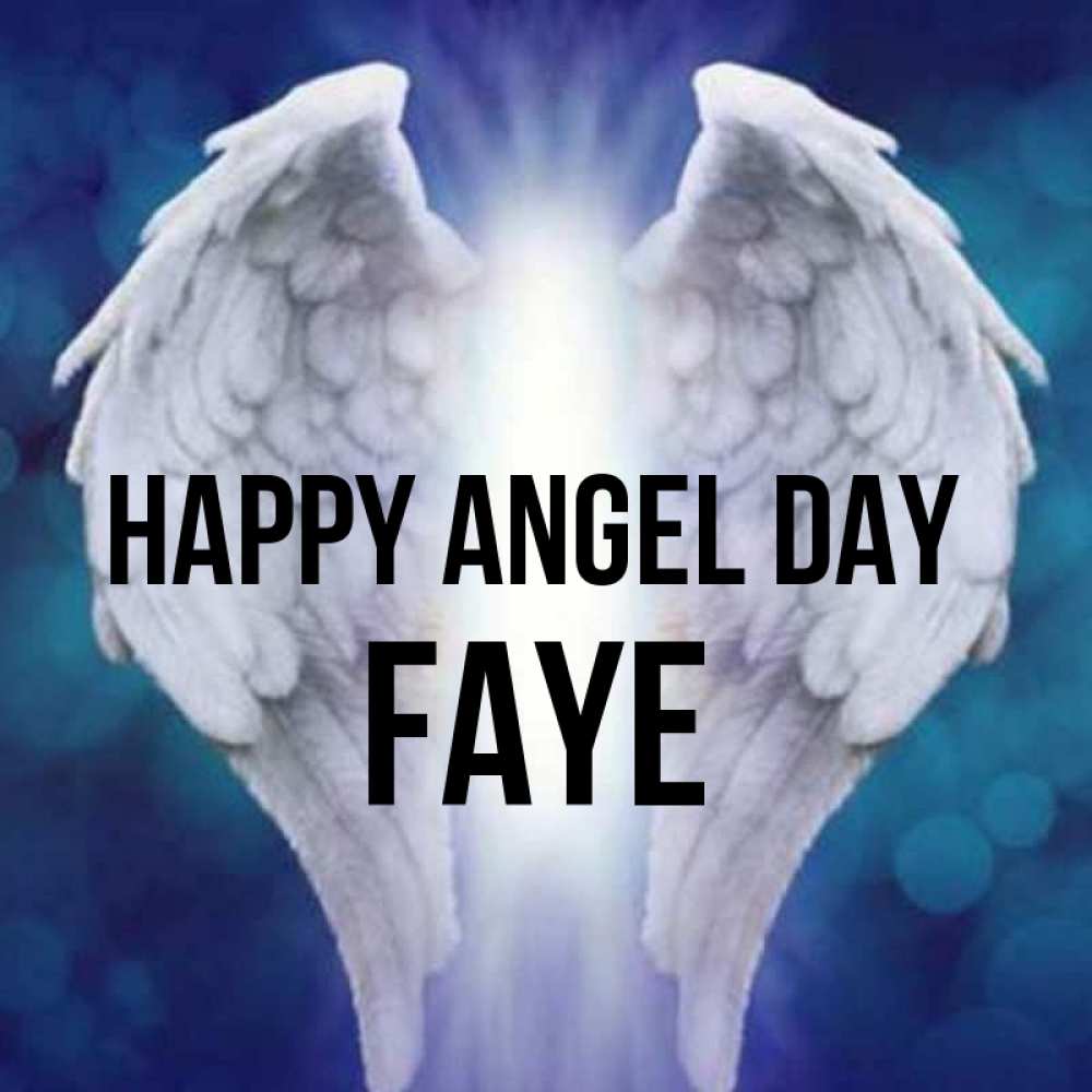 Greetings card с именем, Faye happy angel day синий фон и крылышки Greetings with text for free download 