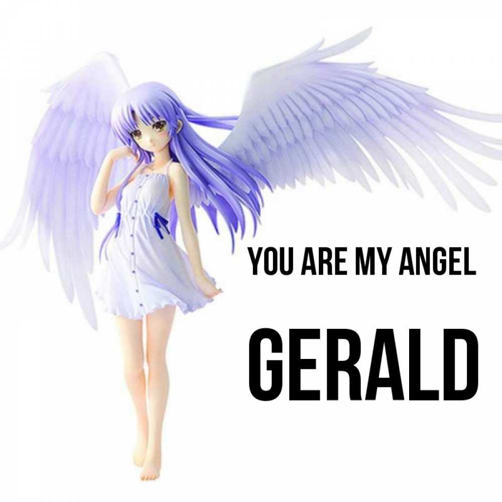 Greetings card с именем, Gerald You are my angel девушка ангел с фиолетовыми крыльями Greetings with text for free download 