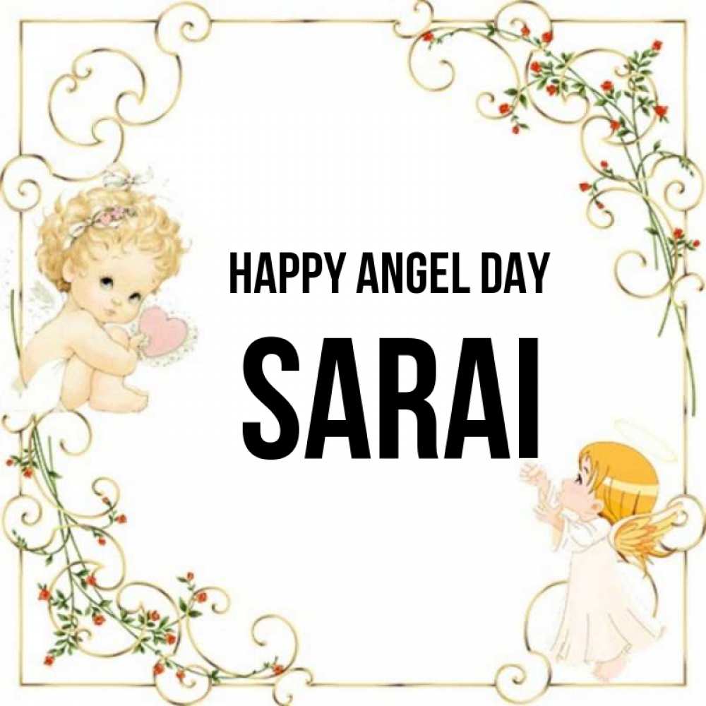 Greetings card с именем, Sarai happy angel day ангелы желают прекрасных именин Greetings with text for free download 