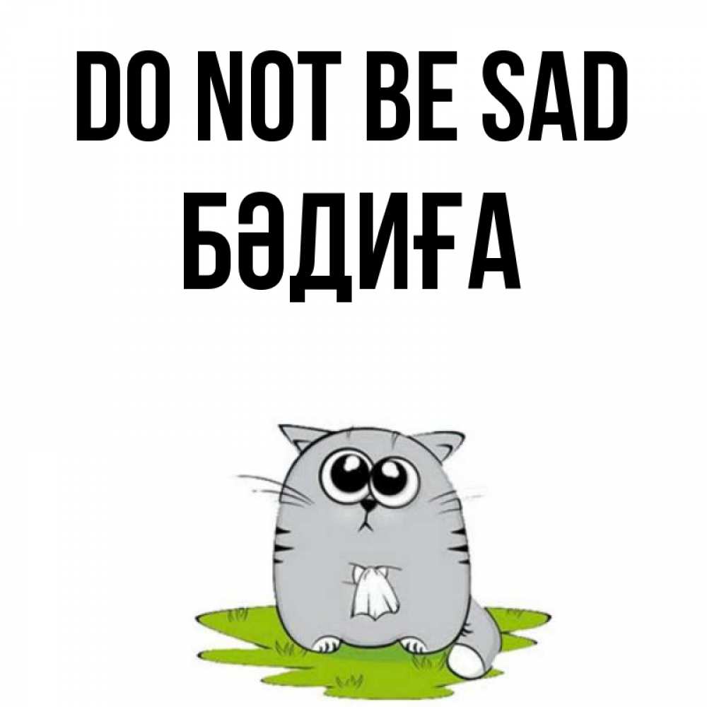Greetings card с именем, БӘДИҒА Do not be sad грустный котяра Greetings with text for free download 