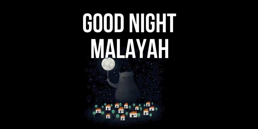 Greetings card с именем, Malayah Good night кот,луна, ночь, звезды Greetings with text for free download 